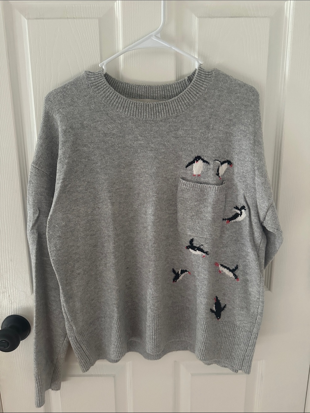 LOFT Gray Crewneck Sweater with Penguins